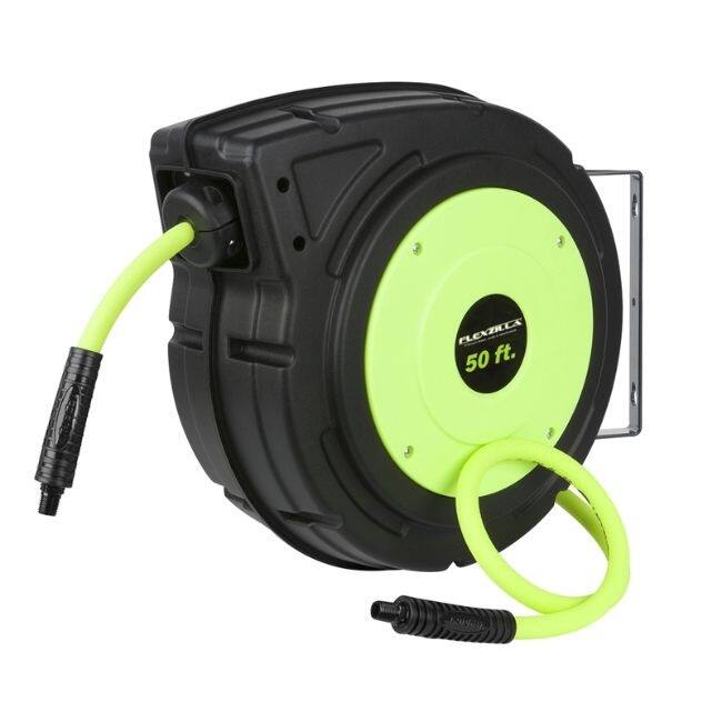 Flexzilla 50 ft. L x 3/8 in. Dia. Hybrid Polymer Retractable Air Hose Reel 150 psi Zilla Green