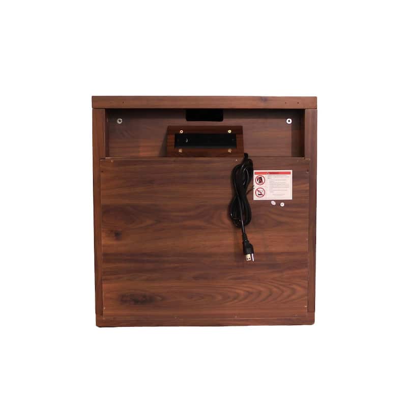 Fluted Bed Side Table End Table Nightstand with Drawer, Corner Table Walnut Lamp Table with Open Shelf