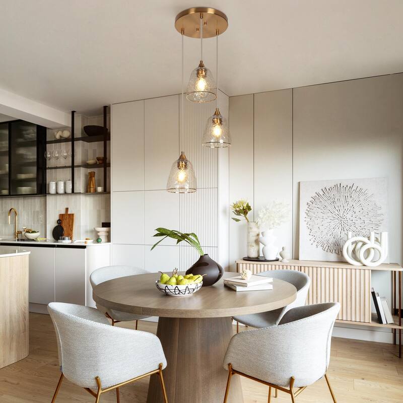 Modern 3-Light Gold Chandelier Glass Cone Pendant Lights for Kitchen Island