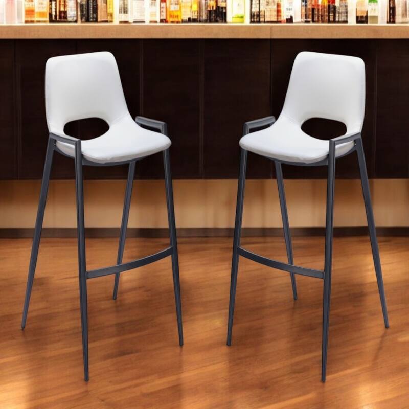 Set of 2 Faux Leather Low Back Chairs with Steel Frame and Footrest