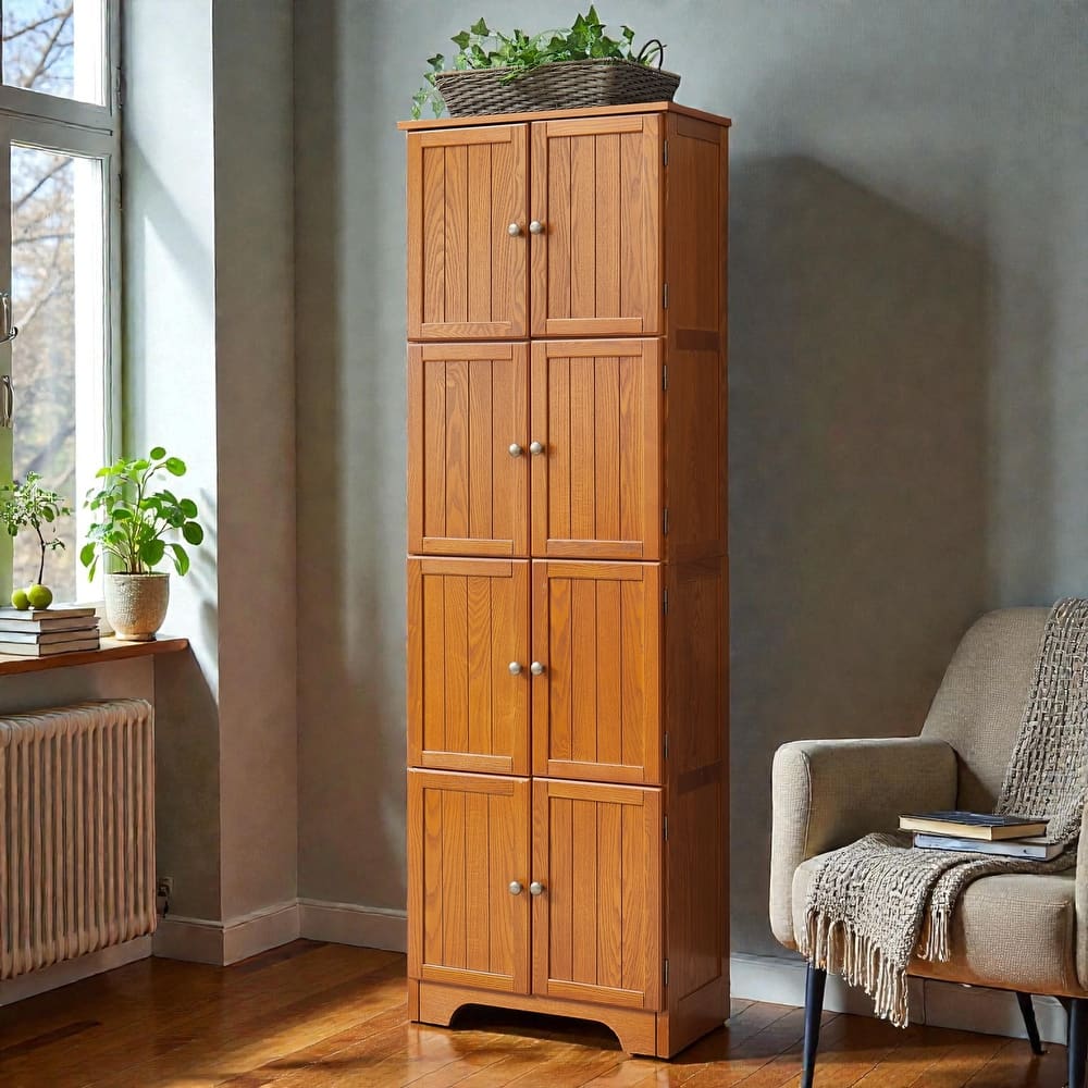 72.4 in Tall Storage Cabinet with 8 Doors and 4 Shelves, Freestanding Bookshelf Pantry Cabinet for Living Room