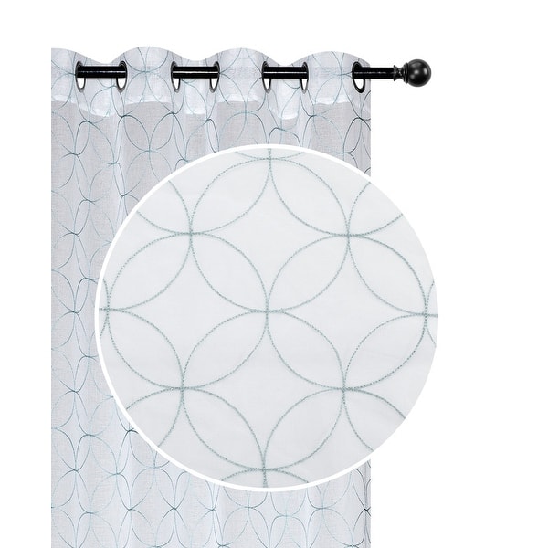 slide 1 of 1, Lurex Embroidered Sheer Panel W 8 Grom (curved Diamond) (teal) - Set Of 2
