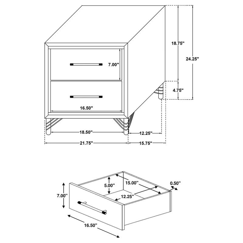 Lucia 2-drawer Nightstand Bedside Table