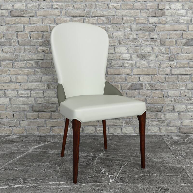 Havana Leather Upholstered Solid Wood Dining Chair Two-Tone Color Design