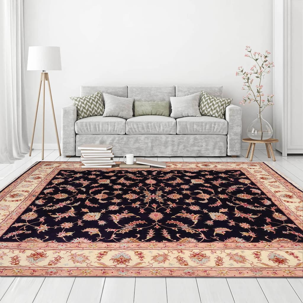 Hand Knotted Tabriz Blue Persian Wool & Silk Traditional Area Rug - 6' 2'' x 7' 6''