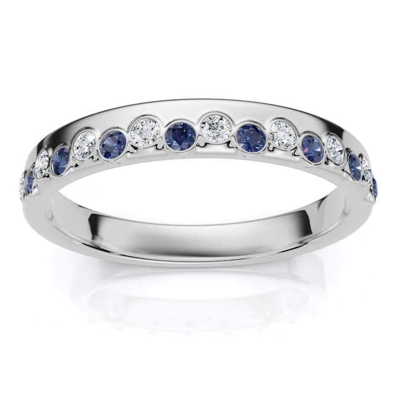 Bliss Diamond 1/5Ct Diamond & Sapphire Rhythm Anniversary Band Gold or Platinum Lab Grown