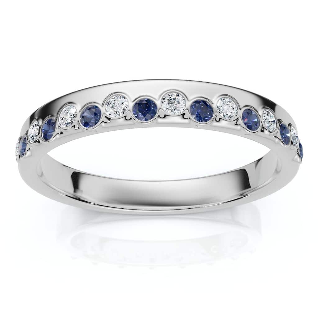 Bliss Diamond 1/5Ct Diamond & Sapphire Rhythm Anniversary Band Gold or Platinum Lab Grown