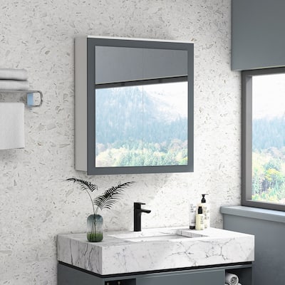kleankin Bathroom Medicine Cabinet with Mirror, Wall Mounted Bathroom Mirror Cabinet with Storage, White
