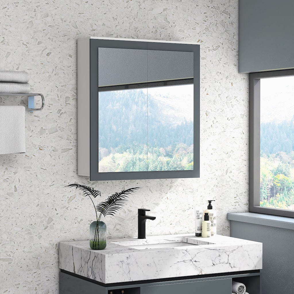 kleankin Bathroom Medicine Cabinet with Mirror, Wall Mounted Bathroom Mirror Cabinet with Storage, White