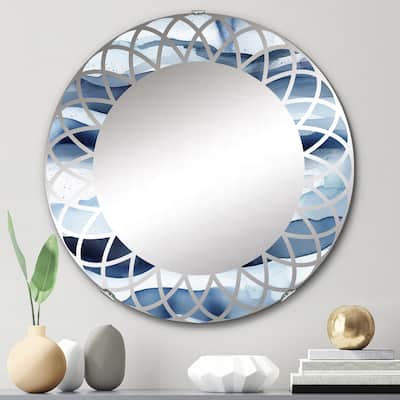 Designart "Abstract Classic Blue Waves II" Fractals Modern Wall Mirror