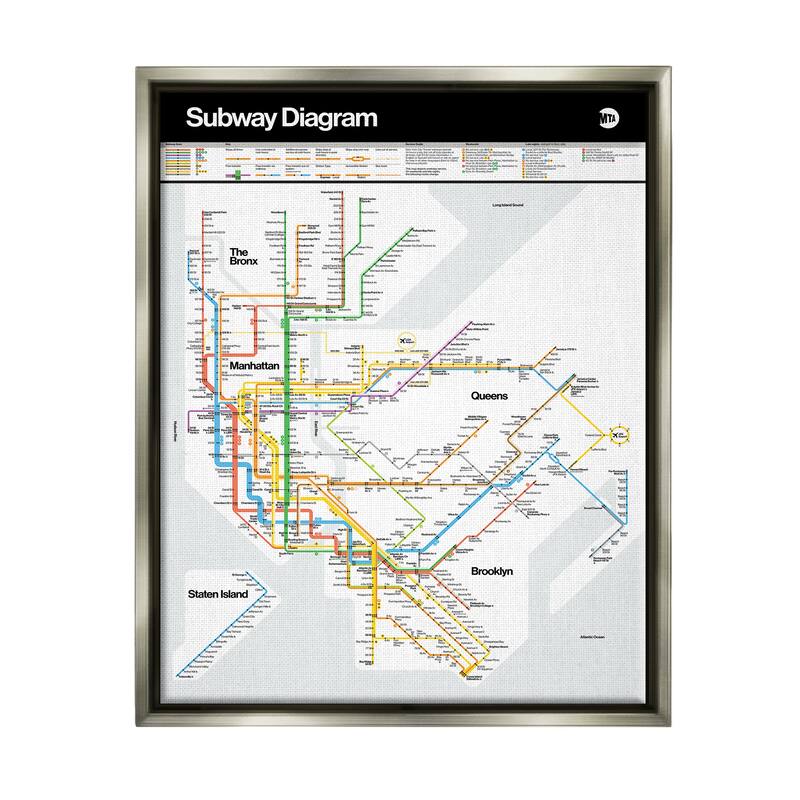 Stupell New York City Urban Subway Diagram Chart Floater Frame, Design by JG Studios - 25 x 31 - Grey