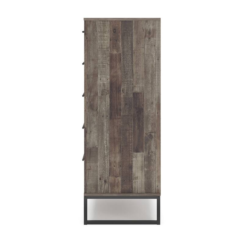 Vyne 51 Inch Tall Dresser 5 Drawers Chest, Gray Woodblock, Black Metal Base