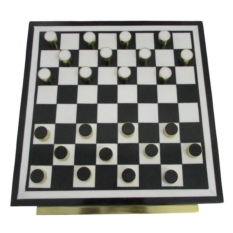 Resin Modern Checkerboard Game with Built-In Storage Drawer - 5" White - 15" x 15" x 4.75"