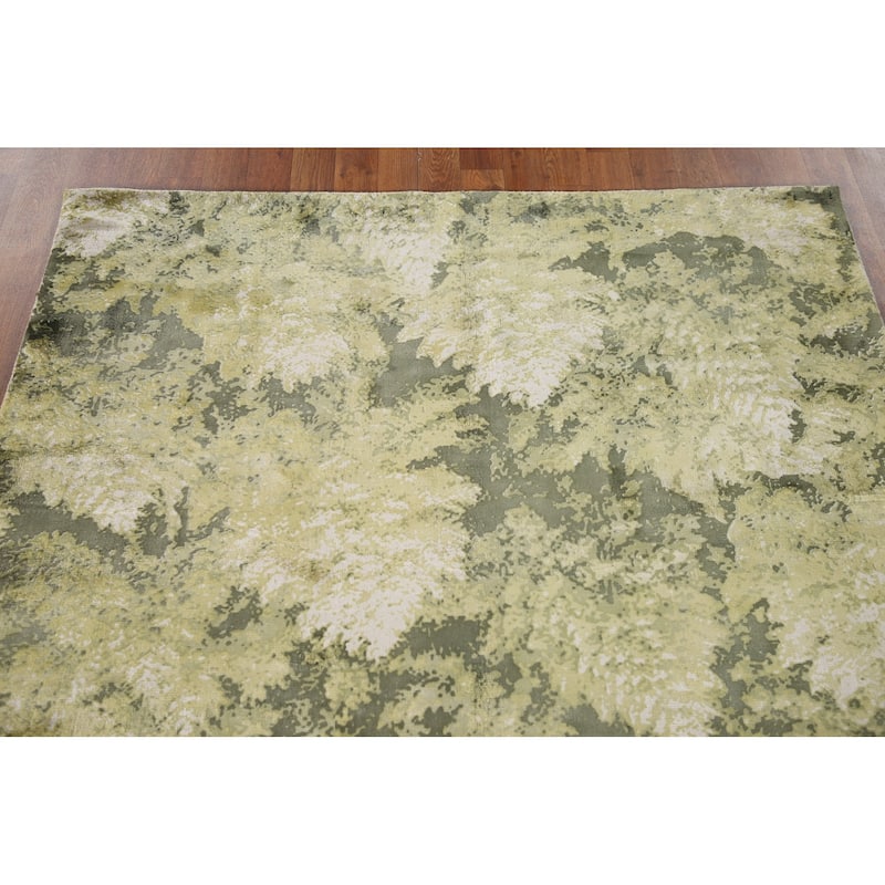 All-Over Green Abstract Modern Area Rug Hand-knotted Wool Carpet - 4'8"x 6'6"