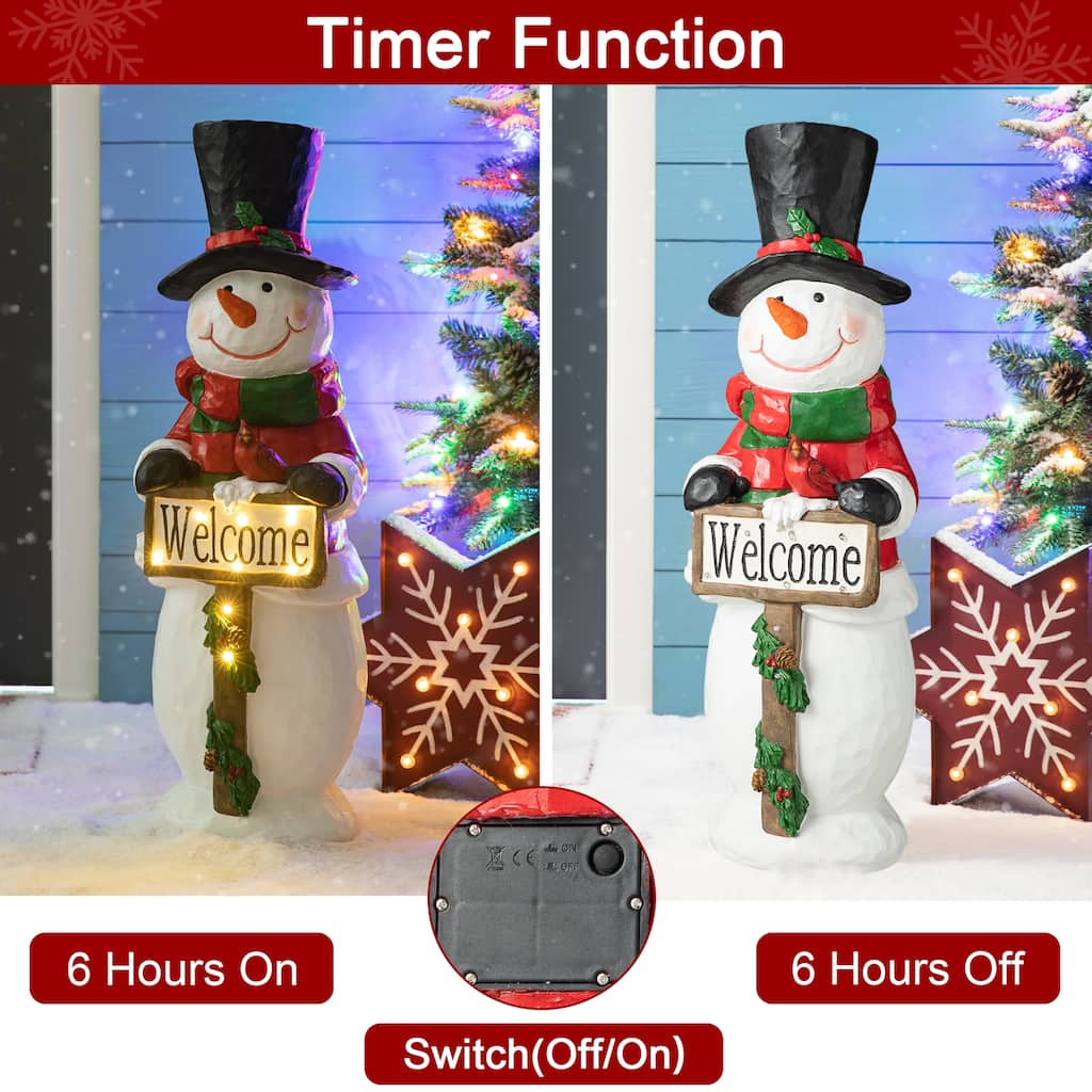 Glitzhome 29"H Christmas Resin Snowman Lighted Porch Decor with Timer - 29.25"H