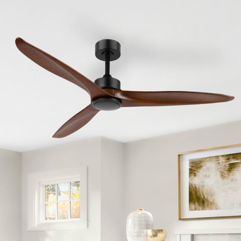 GetLedel 60" Solid Wood 3-Blade DC Motor Ceiling Fan with Remote Control - Black/Walnut