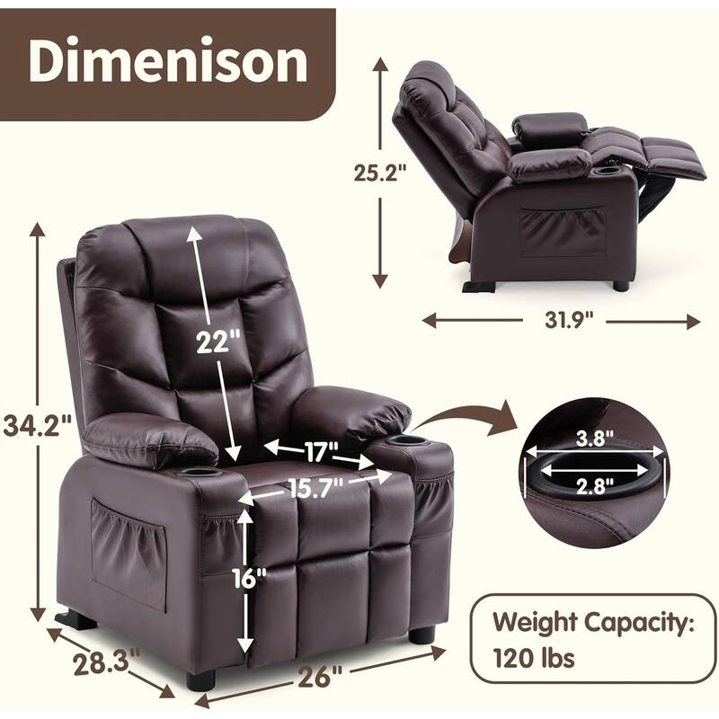 MCombo Big Kids Recliner Chair with Cup Holders - 28.3"(L)x26.0"(W)x34.2"(H)