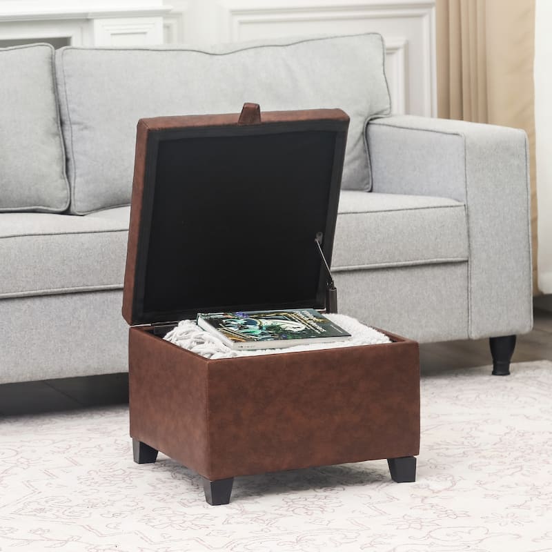 Adeco Faux Leather Tufted Flip Top Storage Ottoman