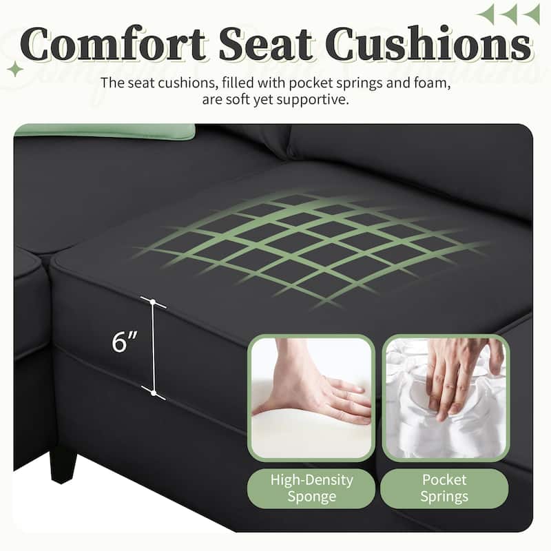 112" L-Shaped 7-Seat Modular Sofa with Ottoman