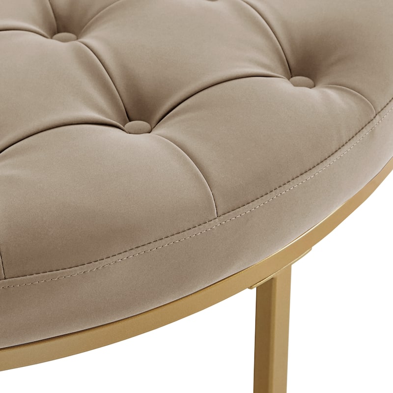 Devin Polished Faux Leather Round Tufted Ottoman by iNSPIRE Q Modern