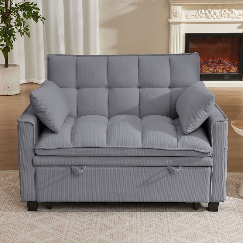 48.03" Pin Striped Fabric 3 in 1 Convertible 2 Seater Sleeper Sofa Bed