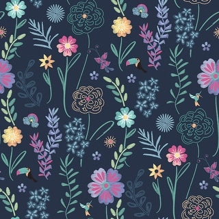 Disney Encanto Navy Embroidery Floral Peel and Stick Wallpaper by RoomMates