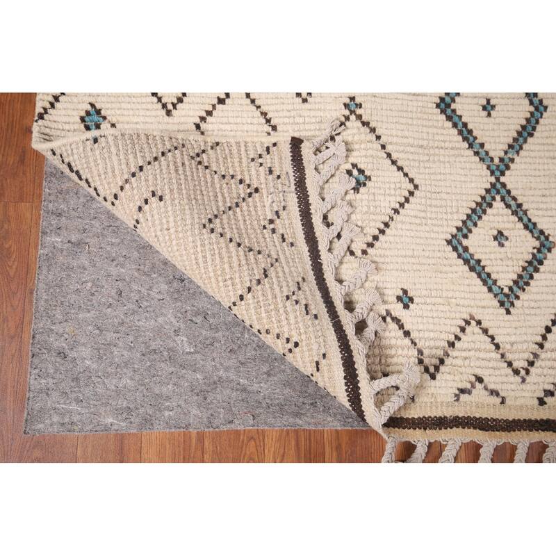 Geometric Ivory Moroccan Area Rug Handmade Wool Carpet - 5'9"x 9'6"