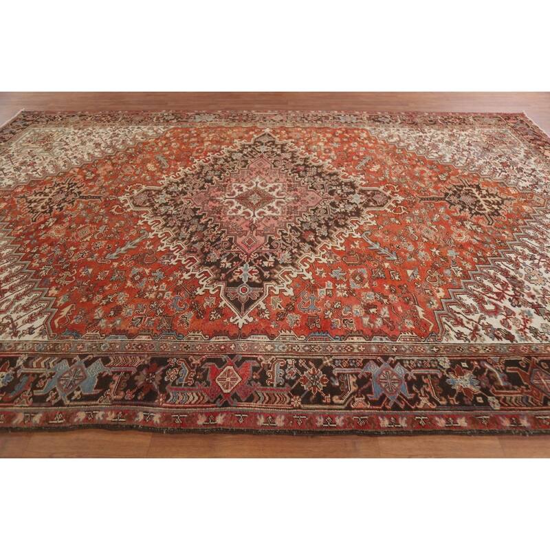 Hand Knotted Oriental 100% Wool Carpet Traditional Medallion Red Heriz Area Rug - 12' 10'' X 9' 7''