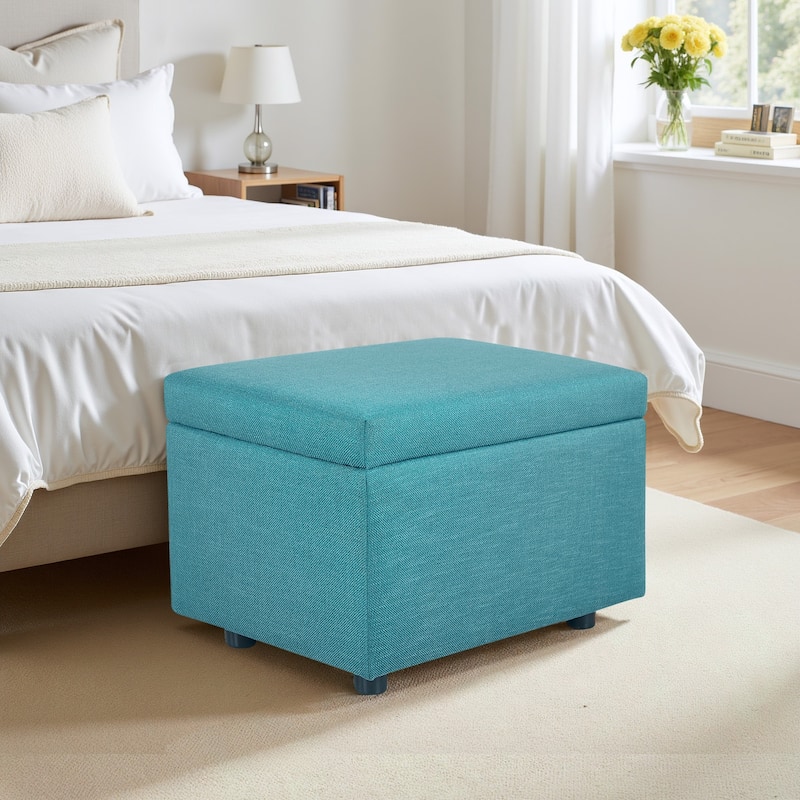 Comfy 17 in.H Linen Upholstered Storage Ottoman Resting Footstool with Flip Top for Living Room Bedroom - Blue