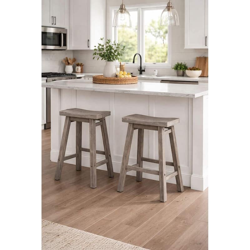 Sonoma Backless Saddle Stool - Set of 2 - Storm Gray Wire-Brush - Counter Height