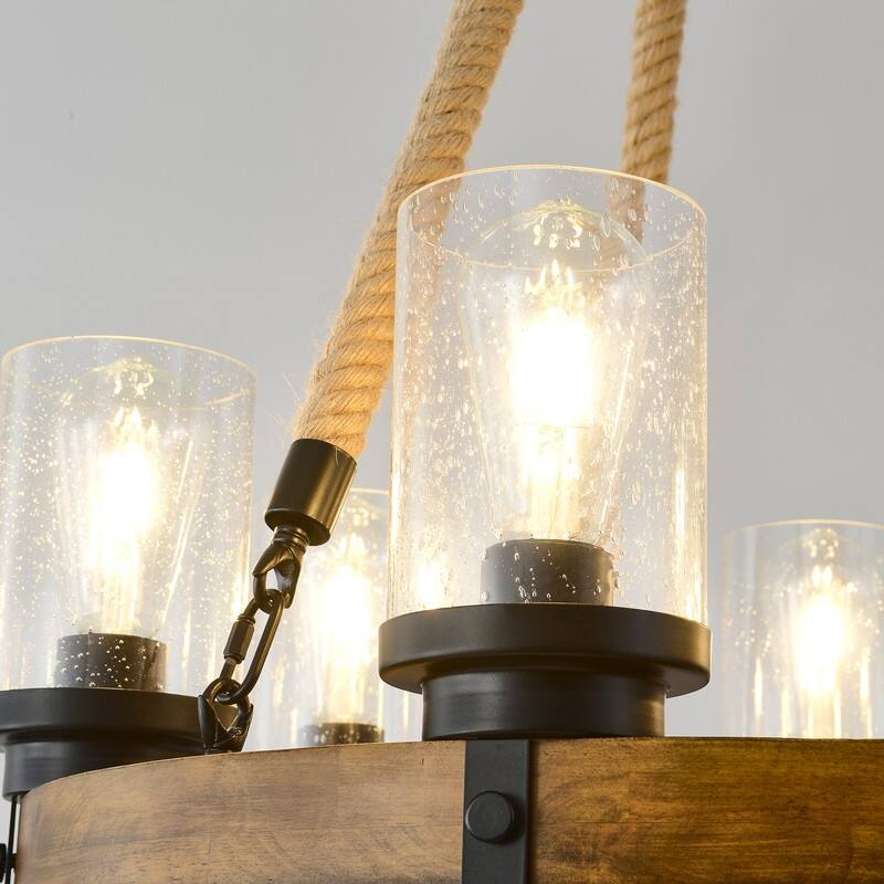 6 Lights Wagon Wheel Chandelier Rustic Wood Farmhouse Chandelier - 25