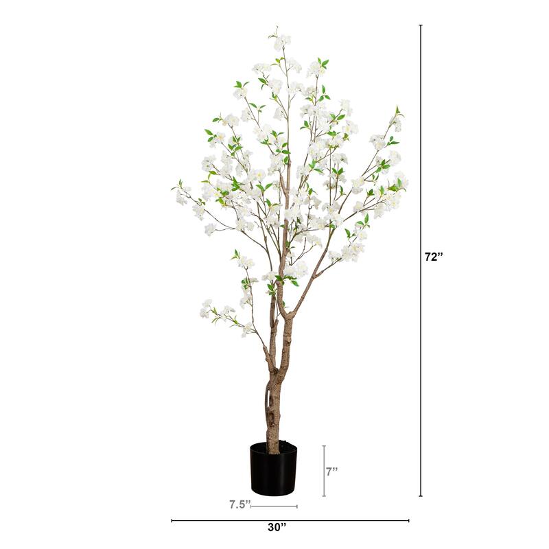 Deluxe Cherry Blossom Artificial Potted Tree - 6' - White