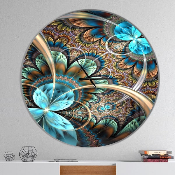 slide 2 of 10, Designart 'Light Blue Fractal Flower' Oversized Modern Wall CLock