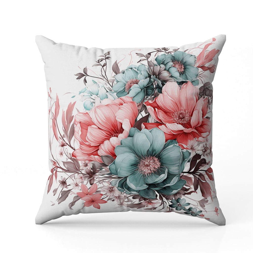 Blossom Burst Indoor/Outdoor Reversible Throw Pillow Red and Green