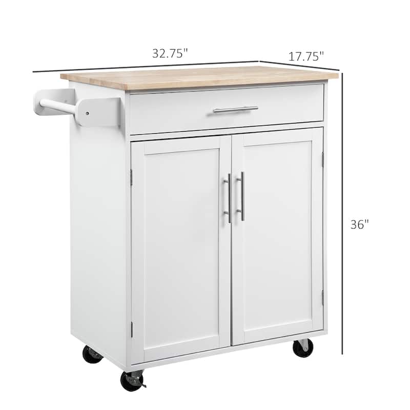 HOMCOM Kitchen Island Cart Rolling Trolley Cart with Drawer, Storage Cabinet & Towel Rack