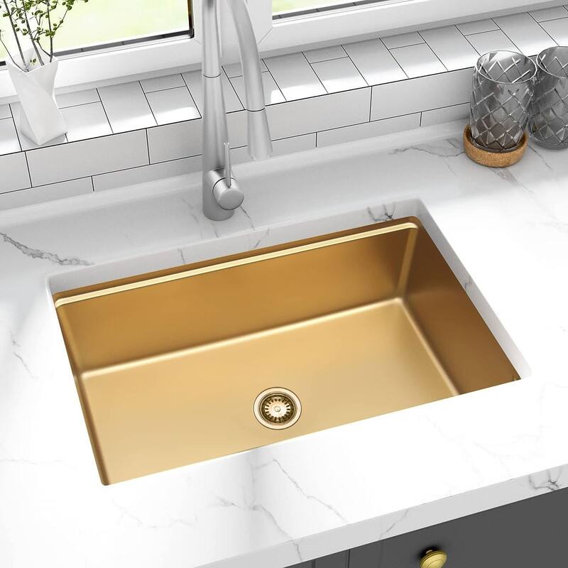 HIGOLD 30 inch Single Bowl Kitchen Sink Undermount,Stainless Steel Nano Sink, PVD Gold