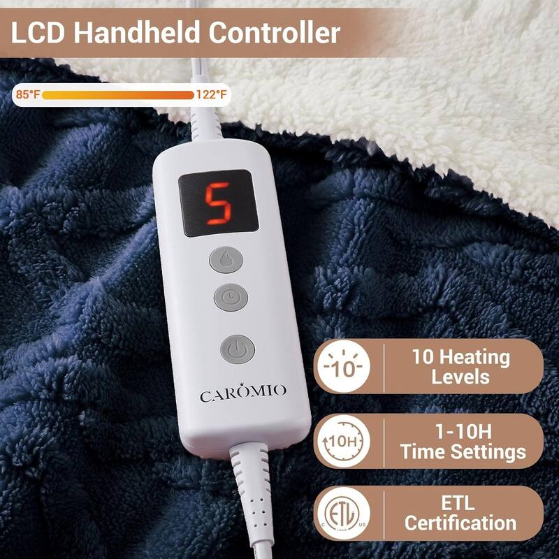 Heated Throw Blanket - Thick Tufted Sherpa Electric Blanket Throw with 10 Heating Levels and 10 Time Settings