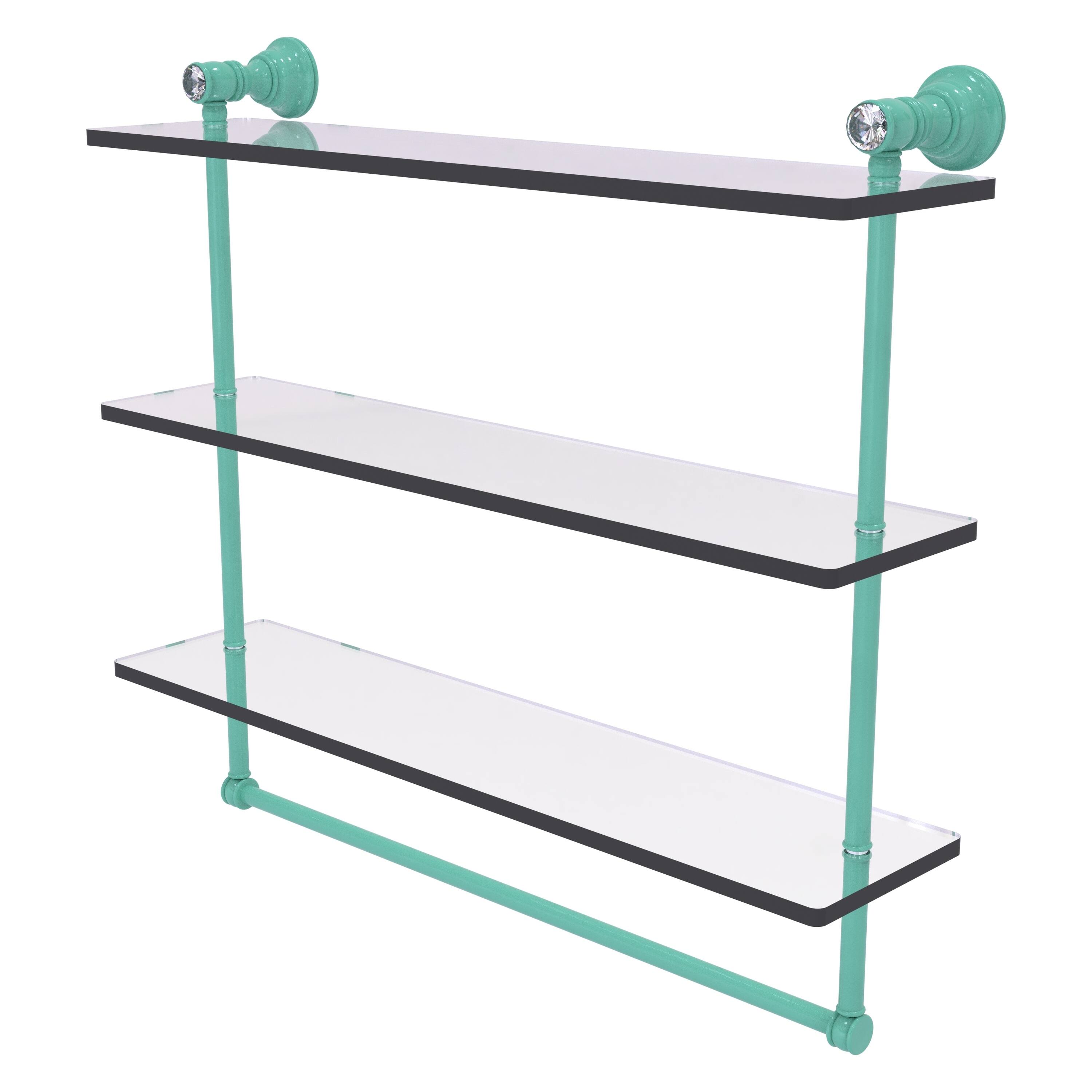 Allied Brass Carolina Crystal Collection 16 Inch Triple Glass Shelf with Towel Bar