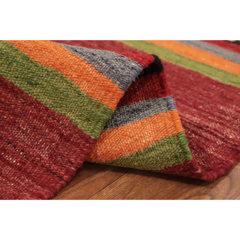 Hand Woven Oriental 100% Wool Carpet Southwestern Tribal Oranges & Rust Kilim Area Rug - 10' 2'' X 5' 6''