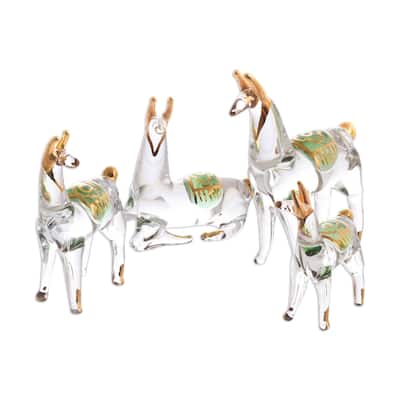 Handmade Llama Family Gilded Glass Figurines (Set Of 4) Peru - 3.5" H x 1" W x 2.4" D