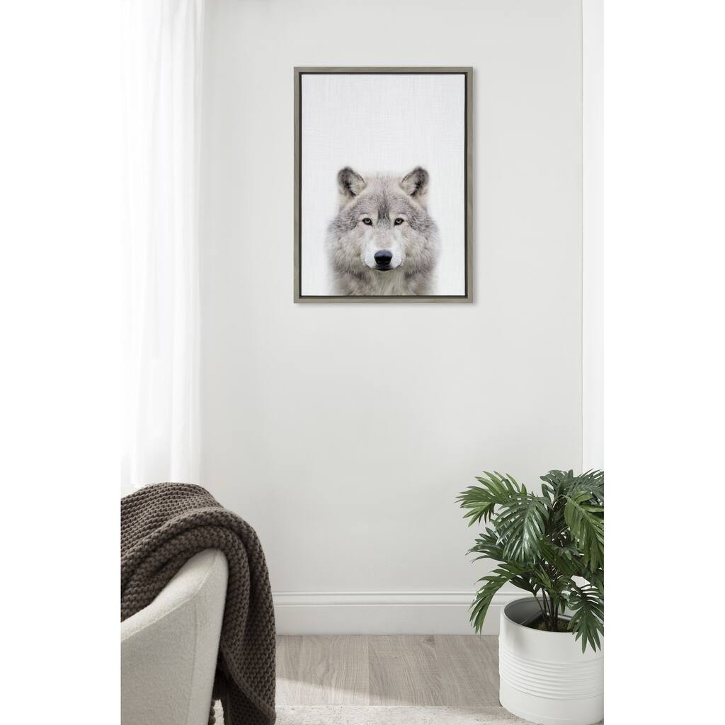 Kate and Laurel Sylvie Wolf Color Framed Canvas by Simon Te