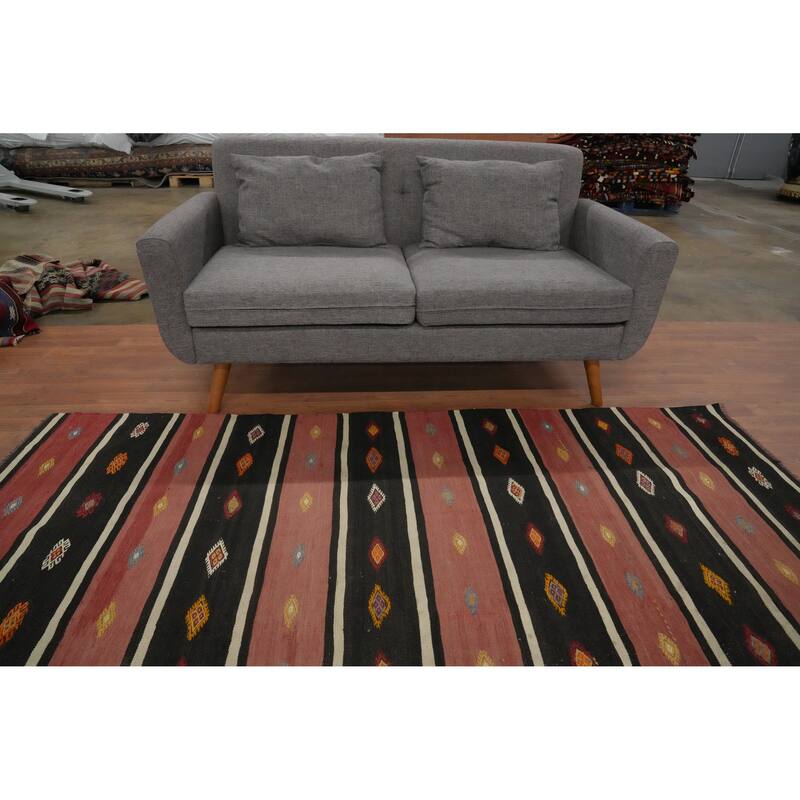 Hand Woven Oriental 100% Wool Carpet Southwestern Tribal Multi-Colored Kilim Area Rug - 7' 11'' X 5' 5''