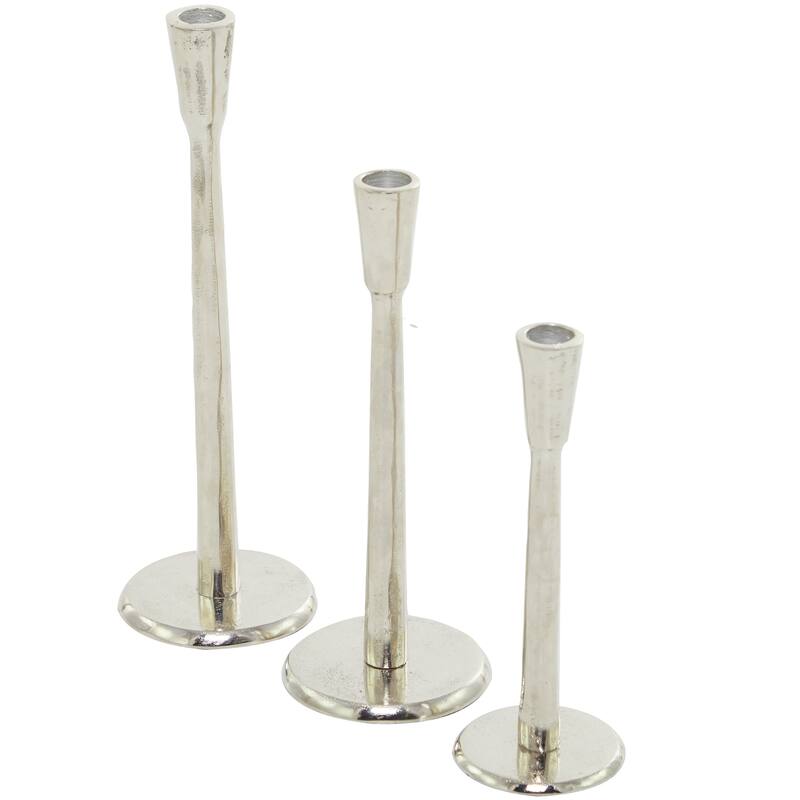 Gold or Silver Aluminum Metal Tapered Candle Holder (Set of 3)