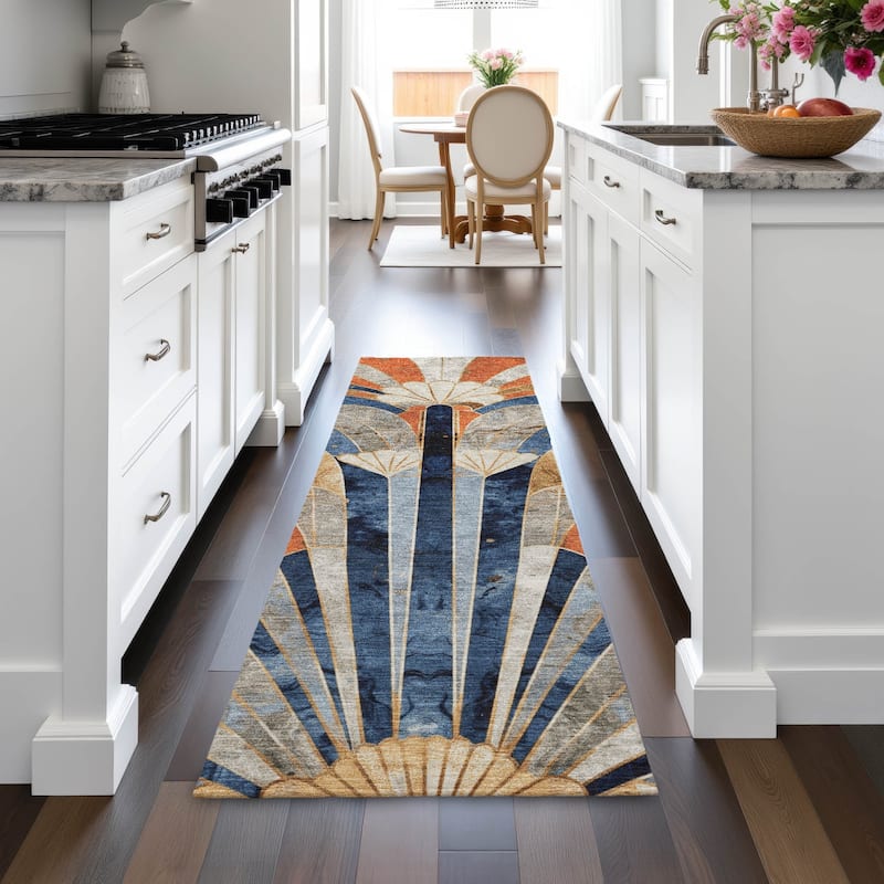 Machine Washable Indoor/Outdoor Contemporary Mosaic Chantille Rug