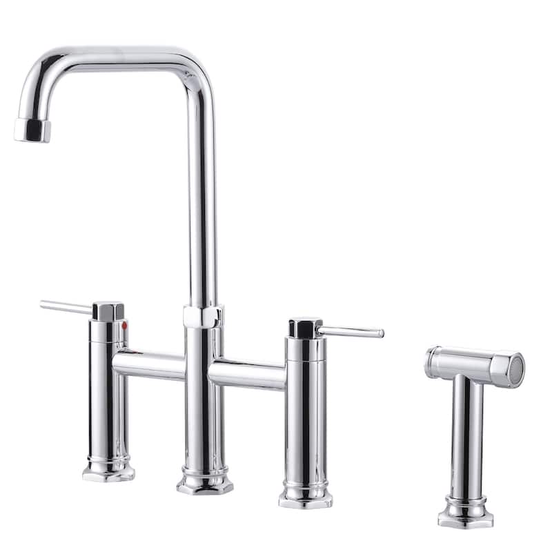 WOWOW Minimalist Bridge Kitchen Faucet with Side Sprayer - Polished Chrome