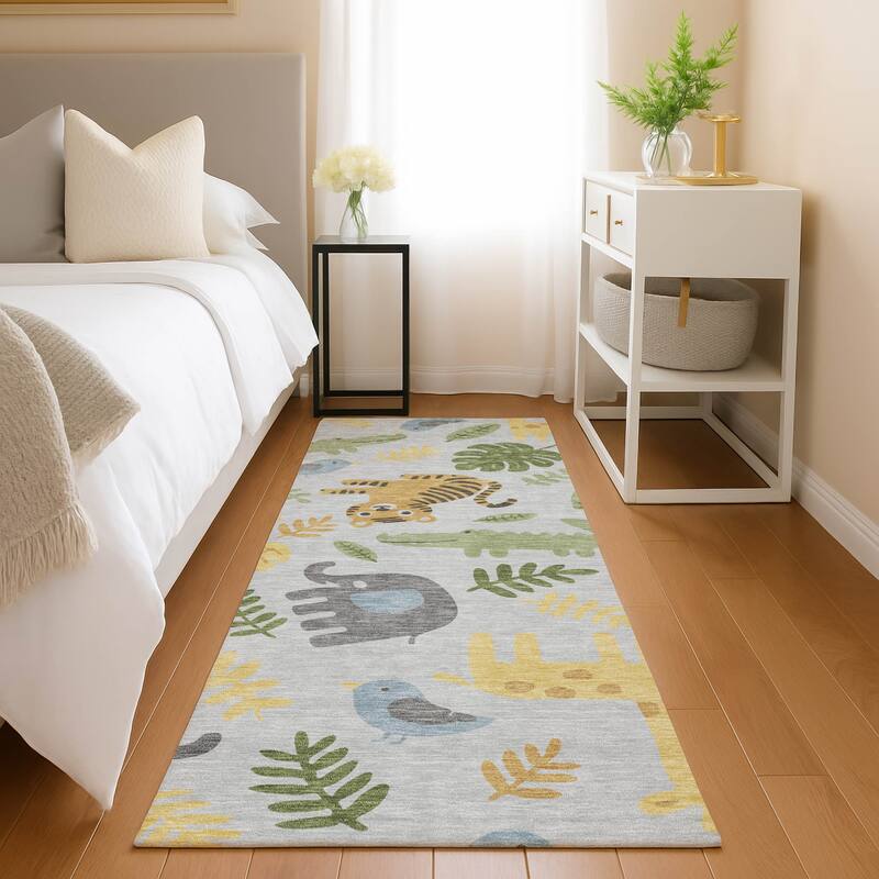 Machine Washable Indoor/ Outdoor Whimsy Safari Animals Chantille Rug