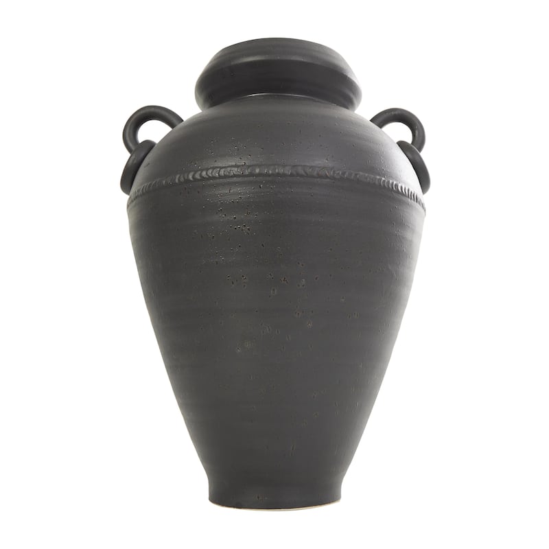 Ceramic Amphora Decorative Vase with Speckled Texture and Ring Handles - Black - Roche River Decor