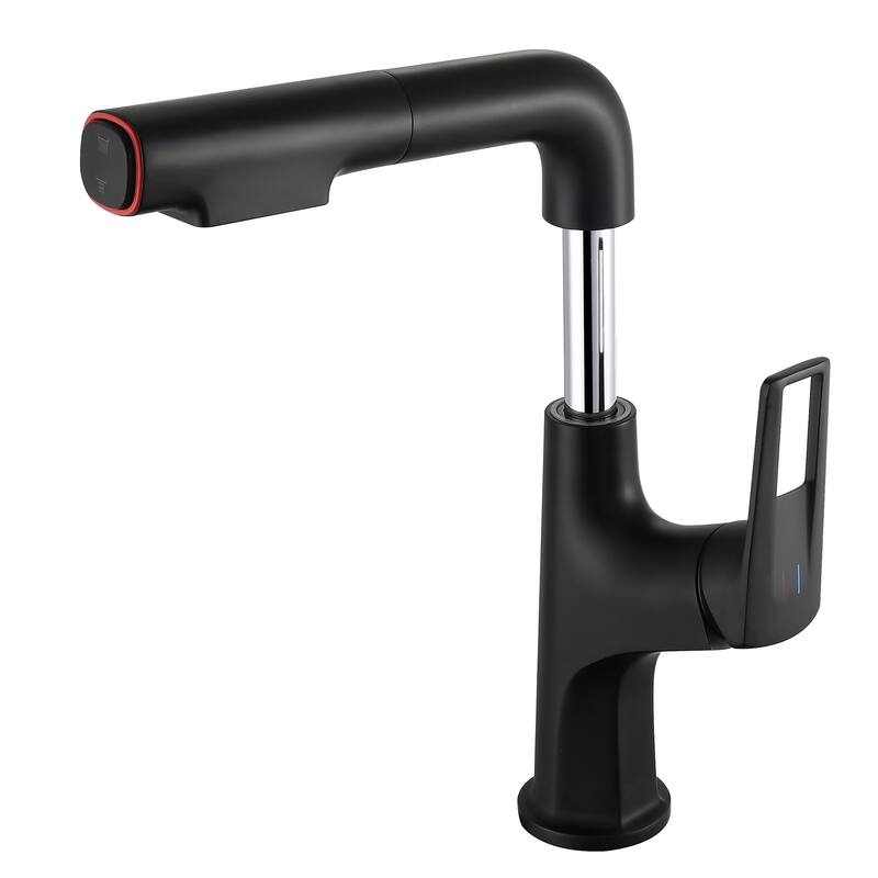 Anmytek Pull-Down Vessel Faucet - Single Hole, Lift Spout & Dual Spray, Matte Black
