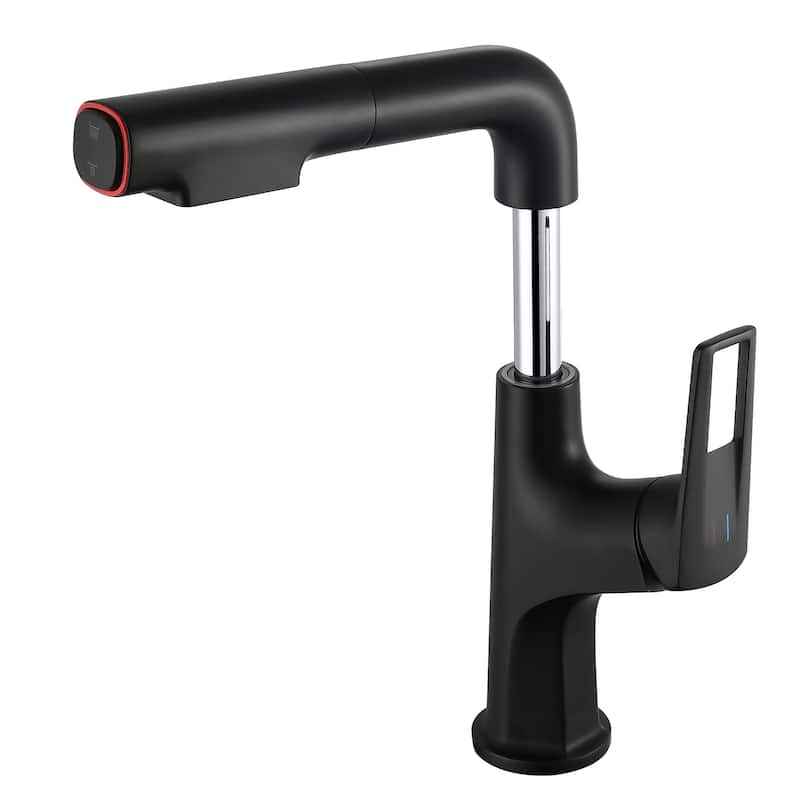 Pull-Down Vessel Faucet - Single Hole Bathroom Sink Faucet with Lift Spout & Dual Spray Modes​ - Black