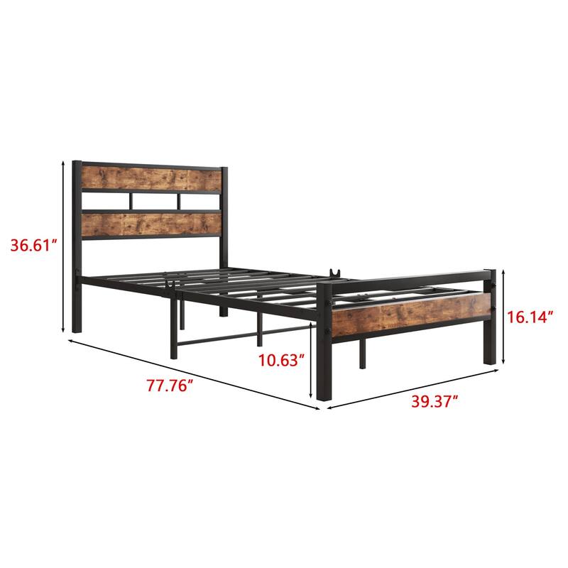 Rustic Vintage Wooden Platform Bed Frame
